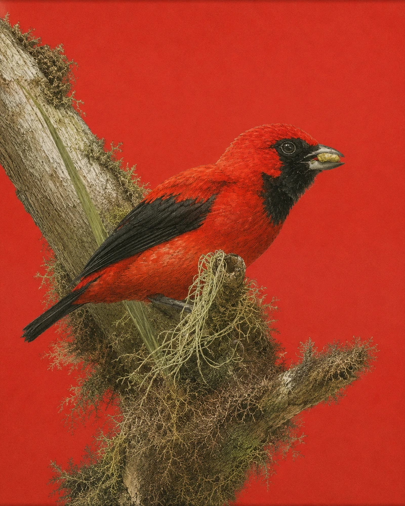Vermilion Tanager, Calochaetes coccineus
